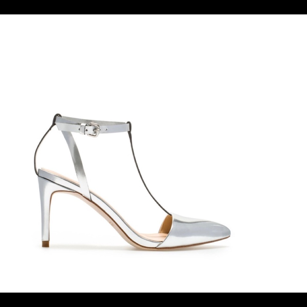 Zara T Strap Pointed Toe Heels Sz 39